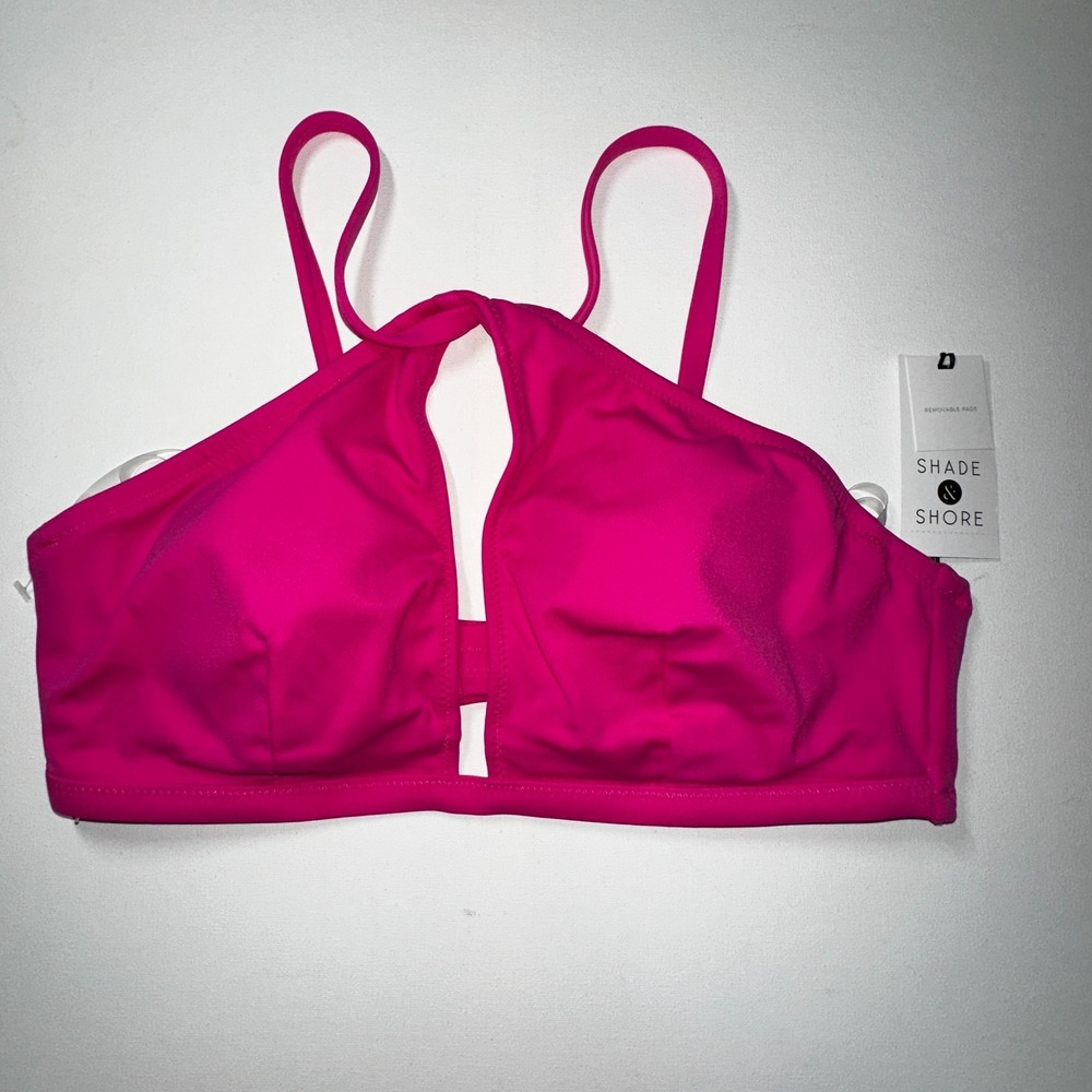 Shade & Shore Pink High Neck Cross Strap Bikini Top NWT Size 34D
